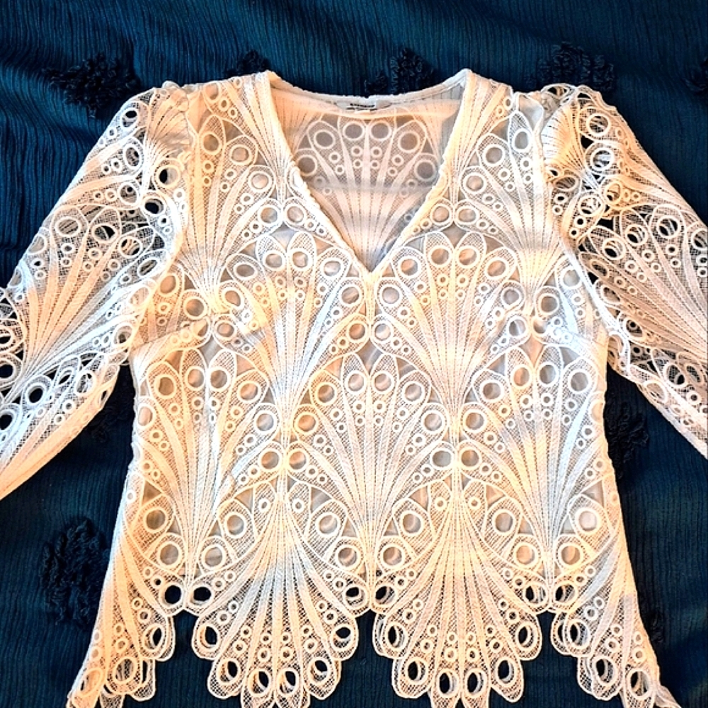 Express White Embellished Long Sleeve Blouse. Never Worn.
